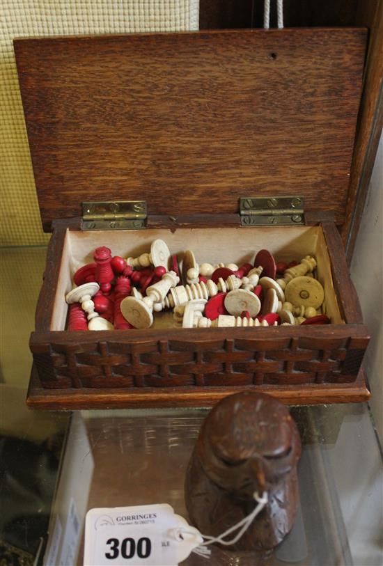 Ivory chess set & eagle ink well